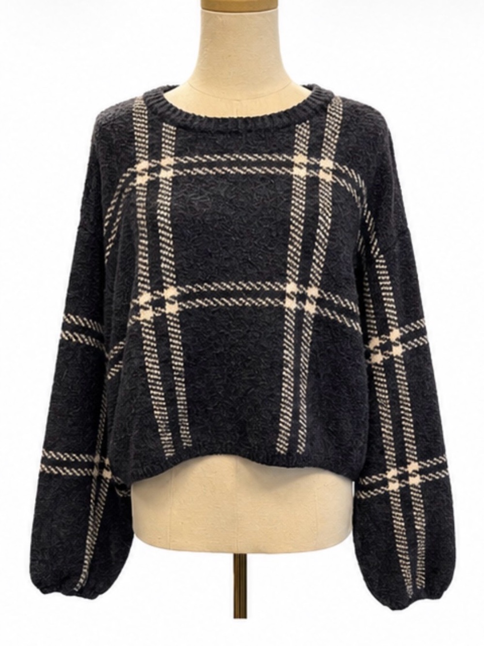 Z Supply Plaid Balloon-Sleeve Sweater – Size Large